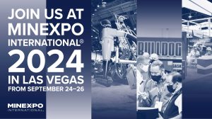 Images of attendees, booths and the latest industry technology at MINExpo INTERNATIONAL® with the caption ‘Join us at MINExpo INTERNATIONAL® 2024 in Las Vegas from September 24-26’.