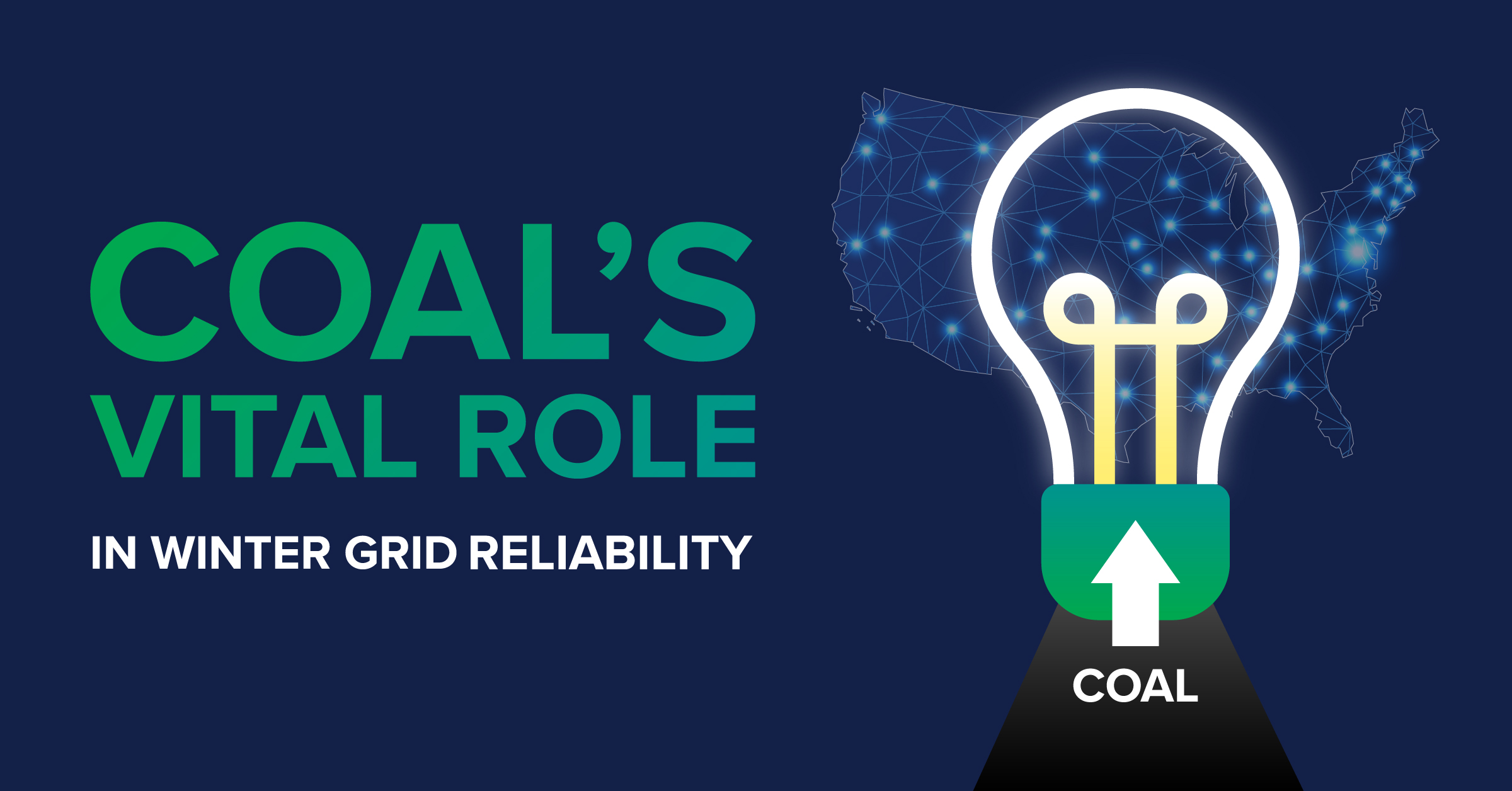 The caption ‘Coal’s Vital Role in Winter Grid Reliability’ alongside an image of coal powering the lights for America’s energy grid.