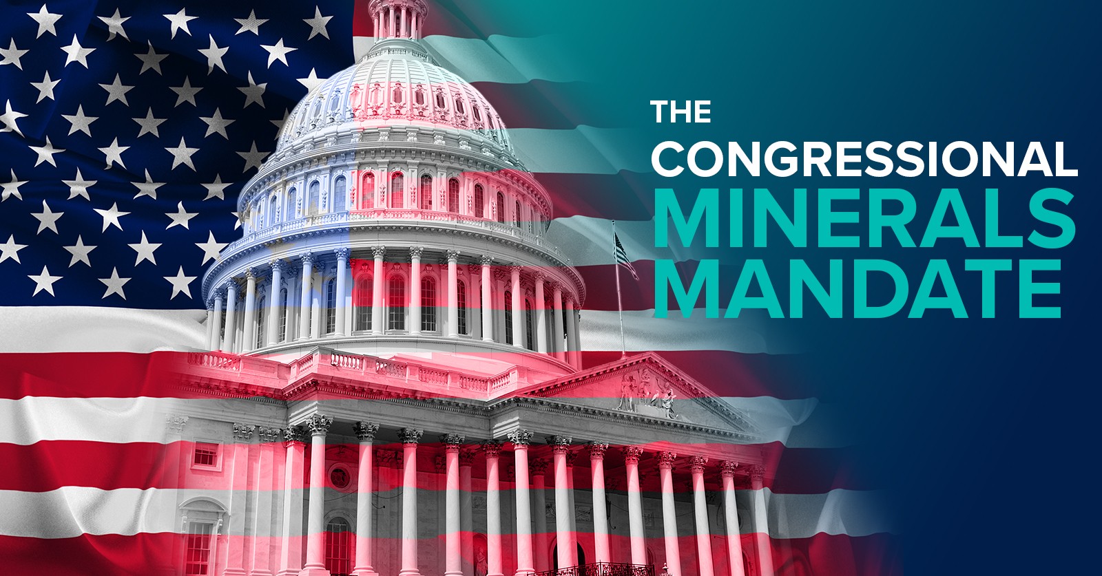 Illustration of the U.S. Capitol blended with the American flag, symbolizing congressional action on mineral policy and national mineral security.